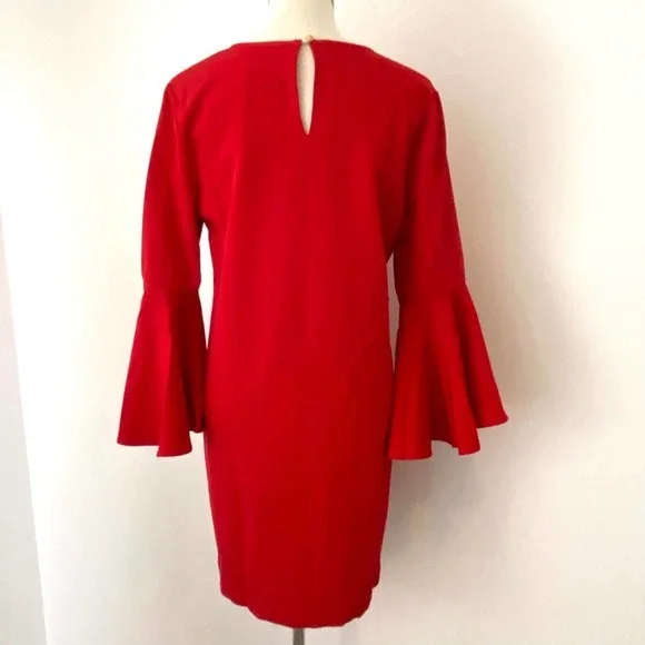 MUD PIE Red Poinsettia Brooks Bell Sleeve Dress Size Small - Picture 8 of 12